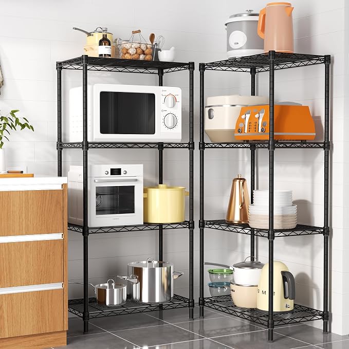 Golpart 4Tier Adjustable Storage Shelves Metal Wire Shelving Standing Shelf | Utility Heavy Duty Unit Rack Closet Organize for Home Kitchen Laundry Room Organization Pantry 12"Dx22"Wx43.5"H Black