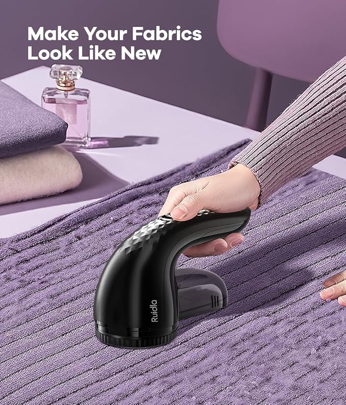 Ruidla Lint Remover, Fabric Shaver for Clothes and Furniture | Sweater Shaver with 6-Leaf Blades & Safety Lock, Lint Shaver Fabric Shaver 4 Times Efficiency to Remove Pilling(Black)