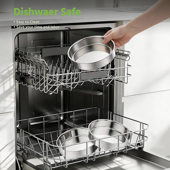 E-far 9 Inch Cake Pan Set of 3, Stainless Steel Round Cake Baking Pans, Non-Toxic & Healthy, Mirror Finish & Dishwasher Safe