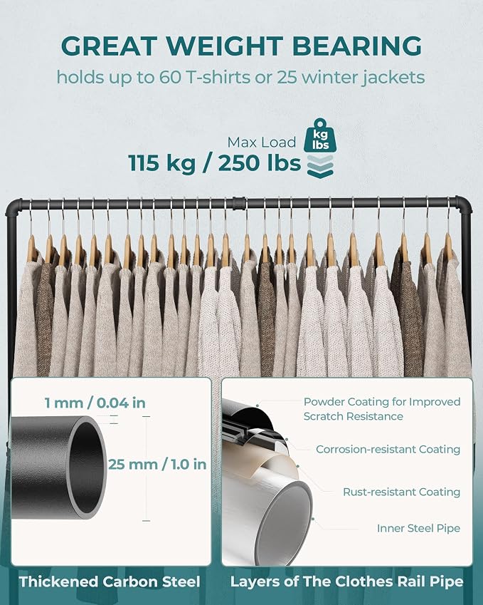 OROPY Heavy Duty Clothes Rack, Industrial Pipe Clothing Rack Freestanding | Clothing Rack for Hanging Clothes, Detachable Clothes Rack for Garment Storage Display, Max 247lbs, Easy Easy Assembly, Black