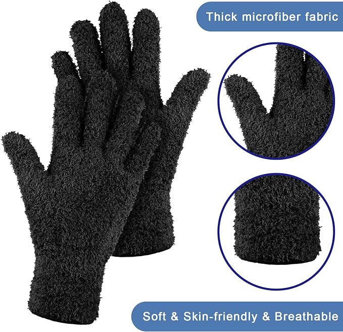 Patelai 3 Pairs Microfiber Plant Dusting Gloves Leaf Cleaning Gloves for Indoor Plants, Blinds, Furniture, House (Black,Medium)
