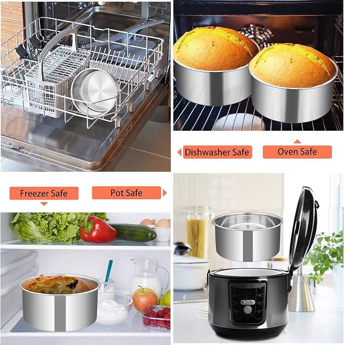 TeamFar 6 Inch Cake Pan, 6” x 3” Deep Round Cake Pan Tier Baking Pans Set Stainless Steel, For Baking Steaming Serving, Healthy & Toxic Free, Deep & Straight Size, Oven & Dishwasher Safe - Set of 4