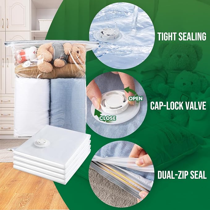 TAILI 6 Pack Vacuum Storage Bags, Jumbo Size (31×40 inch), Vacuum Seal Bag for Clothing, Bulky Bedding, Comforter, Blankets, Pillows, Space Saver Packing