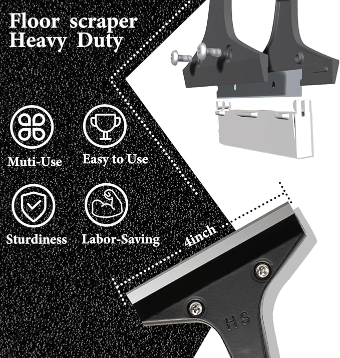 Floor Scraper Long Handle Heavy Duty, 31-61“ Long Handle Blade Scraper Tool with 10PCS Extra Blades 4 Inch stainless steel efficiently and quickly kitchen stickers windows cleaning. (61 inch)
