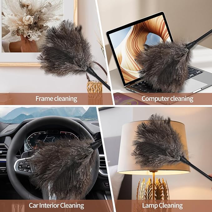 Ostrich Feather Duster-14.9 Inch Mini Natural Feathers Dusters with Plastic Handle Reusable Handheld for Cleaning Supplies Home Car Office(6pcs)