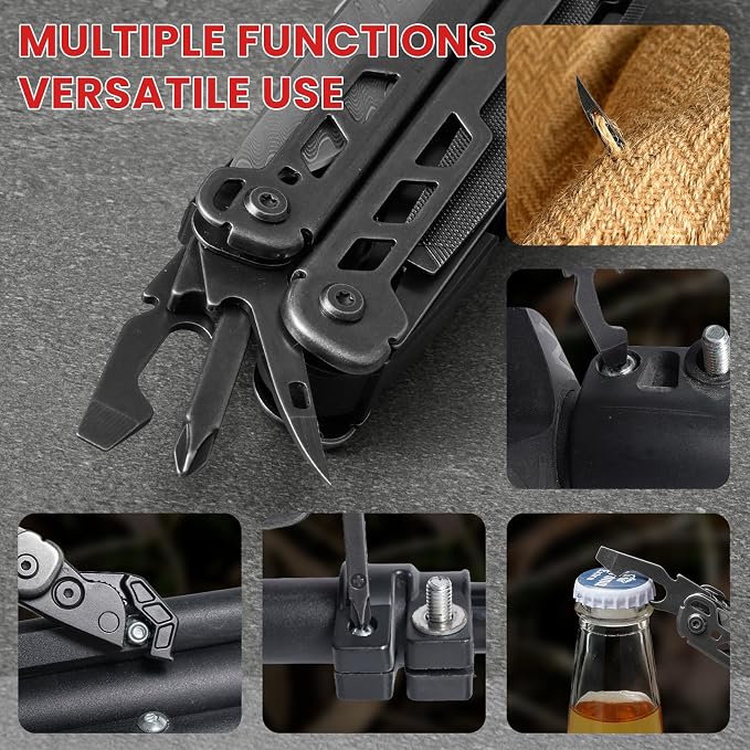 16-in-1 Multitool Pliers, Full-size, EDC Knife, Stainless Steel | Scissors, Damascus Pocket Knife, Nylon Sheath, Adjustable Hex Wrench, Survival, Camping, Hiking, Repair, Gift for Men Dad