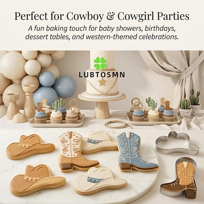 LUBTOSMN Cowboy Cowgirl Cookie Cutter Set-2 Piece-Cowboy Cowgirl Boot and Hat-Diswasher Safe-Cookie Cutters Shapes for Baby Shower Birthday Baking