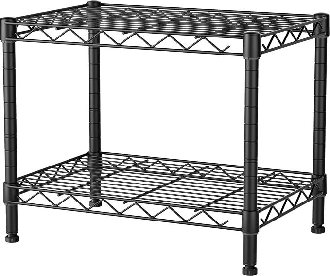 SINGAYE Small Wire 2 Shelves Pantry Metal Shelf Floor Organizer Under Desk | Armoire Adjustable Floor Kitchen Narrow Organizer Rack Shelving Short Square Stackable Standing Storage Tier Under Unit