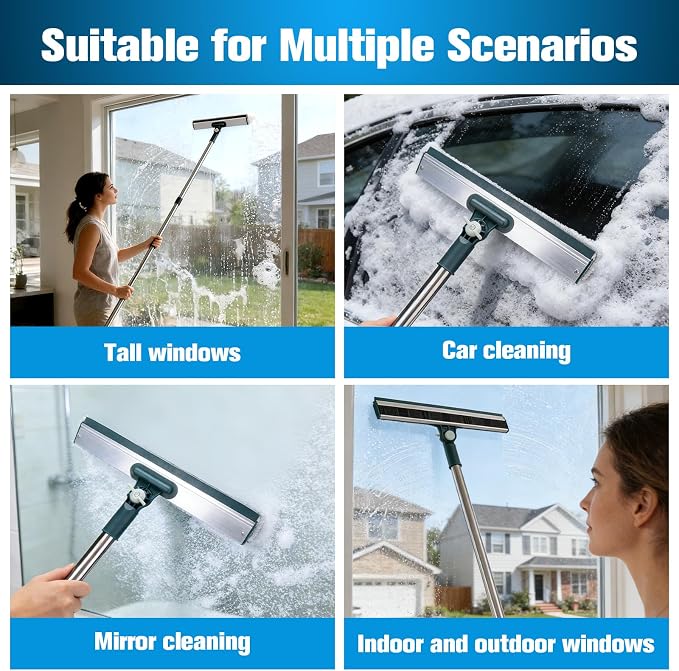 XANGNIER Window Cleaning Kit Tool with Storage Bucket & Extension Pole | Window Washing Kit with Extension Pole,Professional Windows Washer Cleaner Squeegee Kits,Indoor&Outdoor High Windows