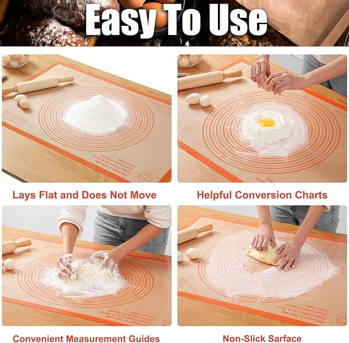 Silicone Pastry Mat 36x24 Inch Extra Large Baking Mat with Measurements, Nonstick Kitchen Counter Mats for Dough, Pastry, Dough Rolling, Kneading Board, Pie Crust, Fondant, Bread, Pasta, Pizza
