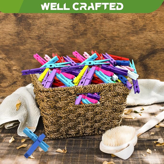 100 Pcs Colored Clothes pins - 2.9 Inch Wooden Clothespins Cheer Clips | Vibrant for Crafts Clothing Pictures Classroom Decorations Laundry, Solid Wood No Splinters Fade‑Proof, 10 Colors