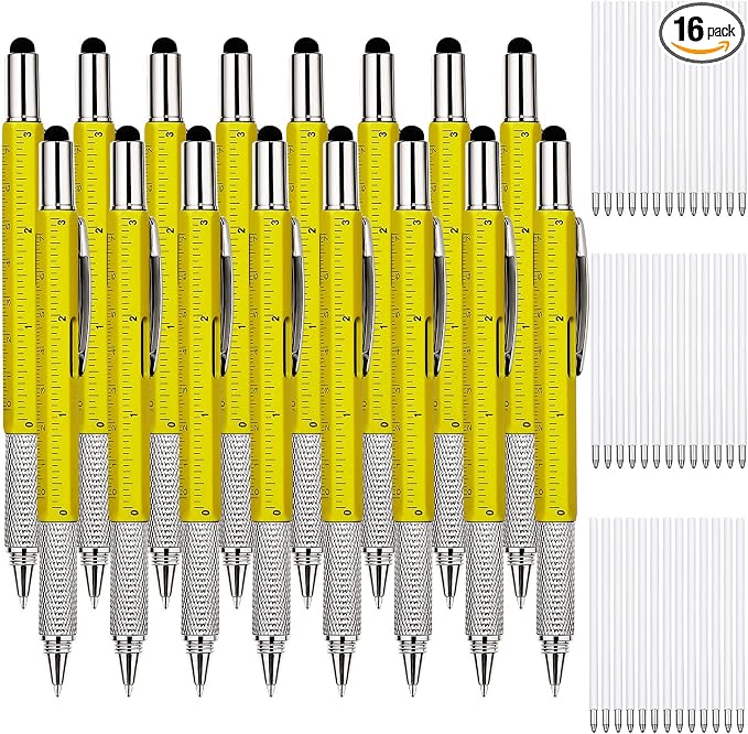 Zhanmai 16 Pcs Multi Tool Pens for Men, 6 in 1 Multitool Ballpoint Pen with Screwdriver Ruler Level Stylus Refills, Bulk Gifts for Employees Office Gadget Supplies Birthday Christmas Stocking Stuffers