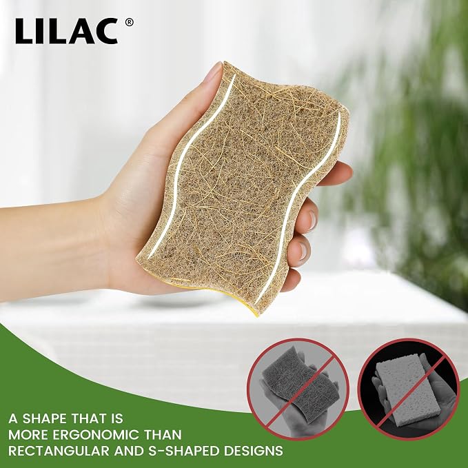 LILAC 12 Pack Natural Cellulose Sponges for Dishes - Non-Scratch Kitchen Scrub Sponges - 100% Biodegradable & Eco-Friendly Cleaning Sponges for Non-Stick Cookware, Bathroom & Household（Yellow）