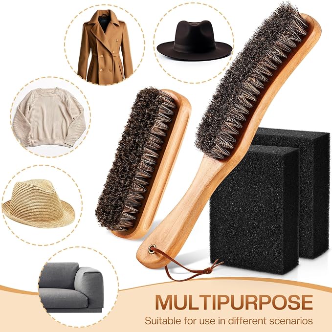 4 Pcs Horsehair Felt Hat Brush Kit with Cleaning Sponge Cowboy Clean Hat Wood Fedora Hat Cleaning Set Baseball Cap Lint Brush Remove Dust for Hair Furniture Suits Clothes(Style G)