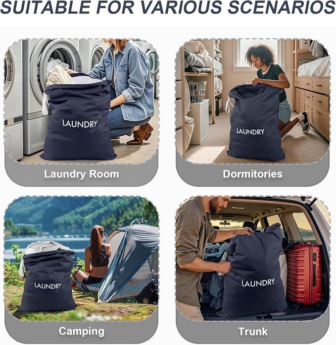 Wiseboy 120L Extra Large Travel Laundry Bag with Heavy-Duty Zipper, Navy | Water-Resistant Nylon Dirty Clothes Organizer for College Dorm, Camping, Tear-Resistant Storage Bag for Laundry Mat & Moving