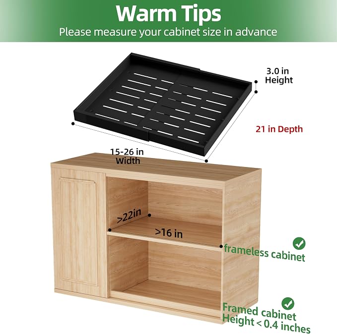 PAKETA 4 Pack Expandable Pull Out Cabinet Organizer,21" Deep | Pull Out Drawers for Cabinets with width from 15" to 26",Sliding Drawers for Cabinets with Upgrade 3 Slide Rails,hold 65 lbs