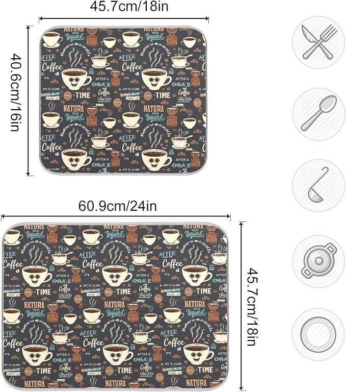 Coffee Maker Mat for Tabletop, Microfiber Dish Drying Mats Cafe Bar Kitchen Spill Mat 16x18 Inch Medium