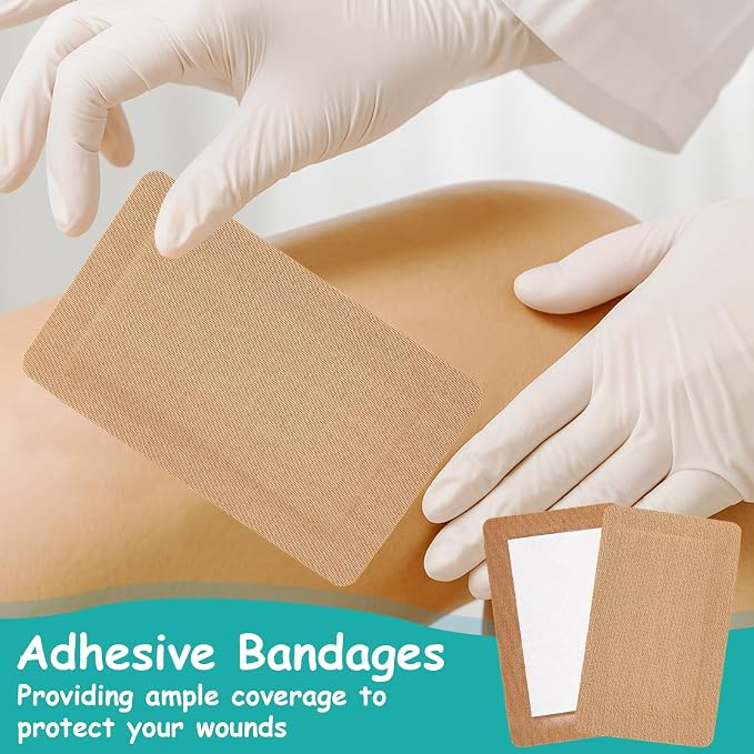 30 Pcs Extra Large Adhesive Bandages, 5" x 3" Fabric Bandages with Non-Stick Pad, Flexible Band Aids, Latex Free Painless Removal for Wound Care and First Aid, Sterile Fabric Bandage