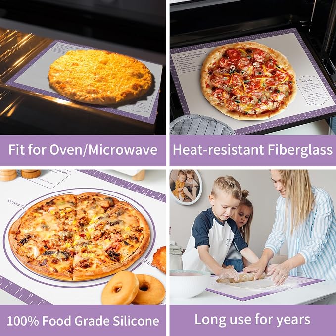 Non Stick Silicone Pastry Mat for Dough Rolling, Extra Large Silicone Baking Mat with Measurements, Baking sheet for Cookies Fondant Pie Crust, Purple 28X20 INCH