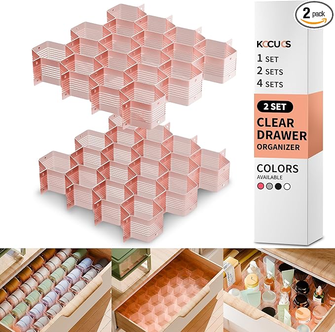 Honeycomb Separator Adjustable Drawer Organizer Divider for Underwear Belt-Scarf Socks Organizer (Pink(2pcs))