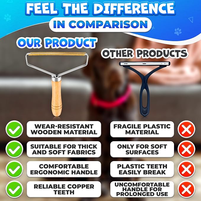 Pet Hair Removers 2 Pack Reusable Metal Lint Remover Tool – Durable Pet Hair Remover Tool with Wooden Handle | Portable Fabric Shaver Fuzz Cleaner for Clothes, Carpet & Furniture, Couch | Portable Fabric Shaver Lifts Fuzz from Clothes, Carpet, Furnitur...