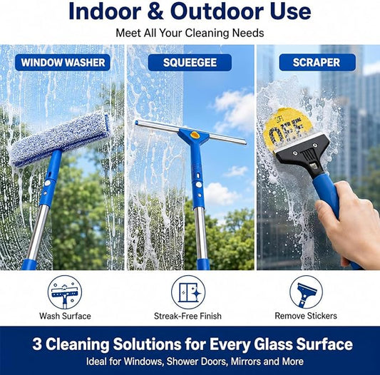 Window Cleaning Kit with Extension Pole Professional Window Washing Kit | with Bucket, 79"Window Squeegee with Microfiber Scrubber Scraper,Window Cleaner Tool for Indoor Outdoor High Windows