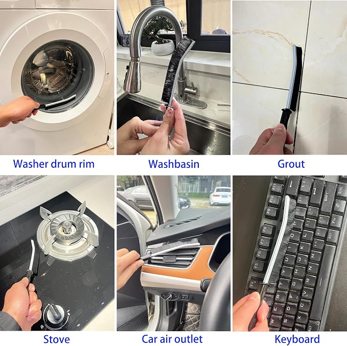7 Pcs Hard Bristle Crevice Cleaning Brush Set - for Grout, Tight Spaces & Gap Cleaning, Deep Reach Narrow Scrubber Tools for Bathroom Tiles, Kitchen Sink, Window Tracks & Car Vents, Home Essentials