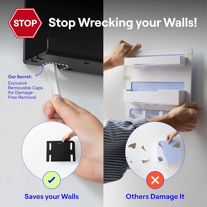 WallShelfie Bedside Wall Organizer & Dorm Decor - Dorm Room Essential, Floating Bedside Shelf Wall Mount Organizer, Remote Control Holder, Cool Teen Girls Trendy Stuff - 2.0, White