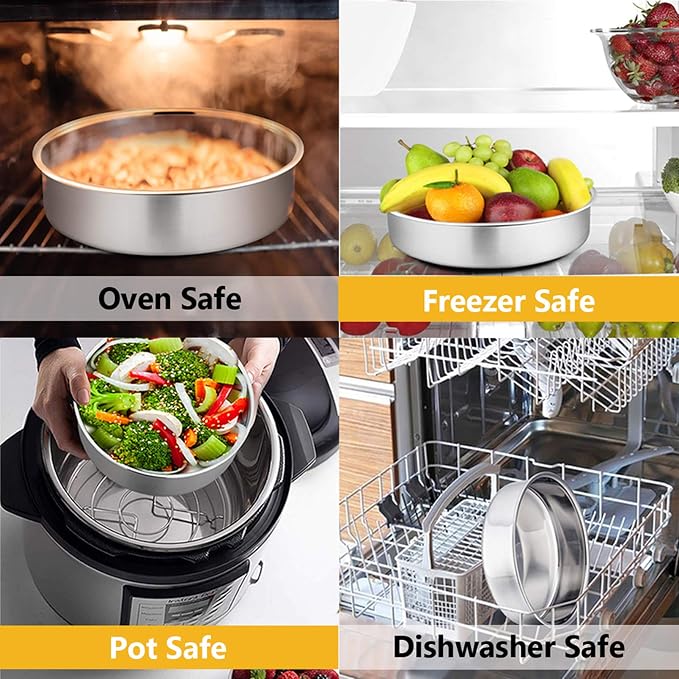 P&P CHEF Cake Pan Set of 3, 8" + 9.5" + 11" Round Baking Layer Tier Cake Pans Tins, Stainless Steel Bakeware for Birthday Weeding, Heavy Duty & Non Toxic, Mirror Finish & Dishwasher Safe