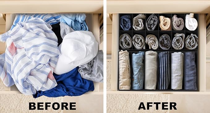 Simple Houseware Closet Underwear Organizer Drawer Divider Assorted 7 pcs | Black