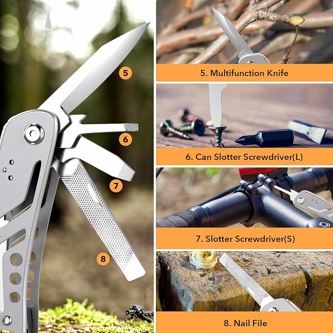 26-in-1 Multitool，Professional Stainless Steel Multi Tools ，Multitool Pliers Pliers Pocket Knife with Heavy Duty Screwdriver Sleeve, Replaceable Bits Multitools for Outdoor, (silvery)