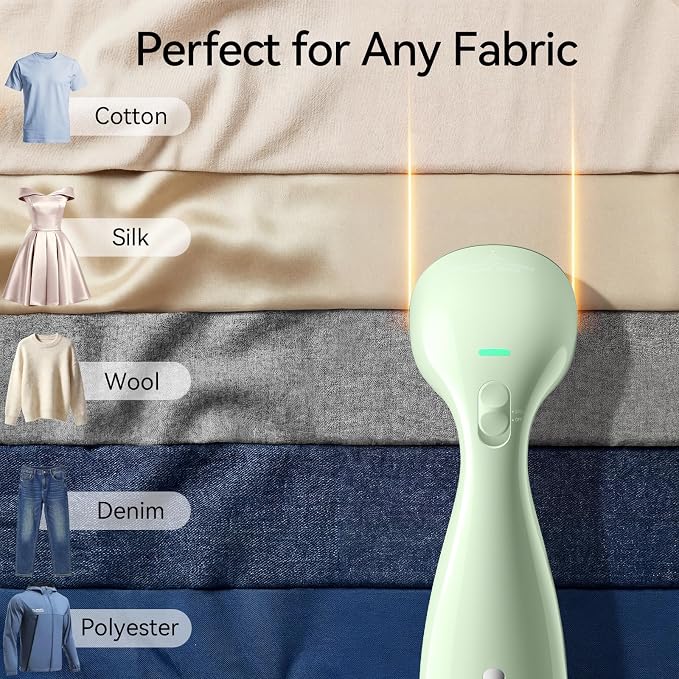 HiLIFE Steamer for Clothes, Portable Handheld Design, 240ml Big Capacity, 700W, Strong Penetrating Steam, Removes Wrinkle, for Home, Office and Travel(ONLY FOR 120V) (Sage Green)