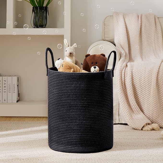 YOUDENOVA Woven Rope Laundry Hamper Basket, 72L Blanket Basket for Nursery | Large Woven Laundry Hamper with Sturdy Handles, Collapsible Home Decor Laundry Basket for Laundry, Clothes, Toys in Bedroom