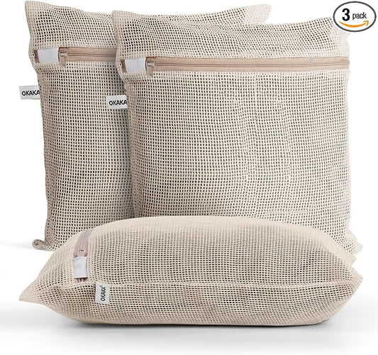 100% Pure Cotton Mesh Laundry Bags, Premium Soft, No Dye, Natual,Set of 3(XXL)