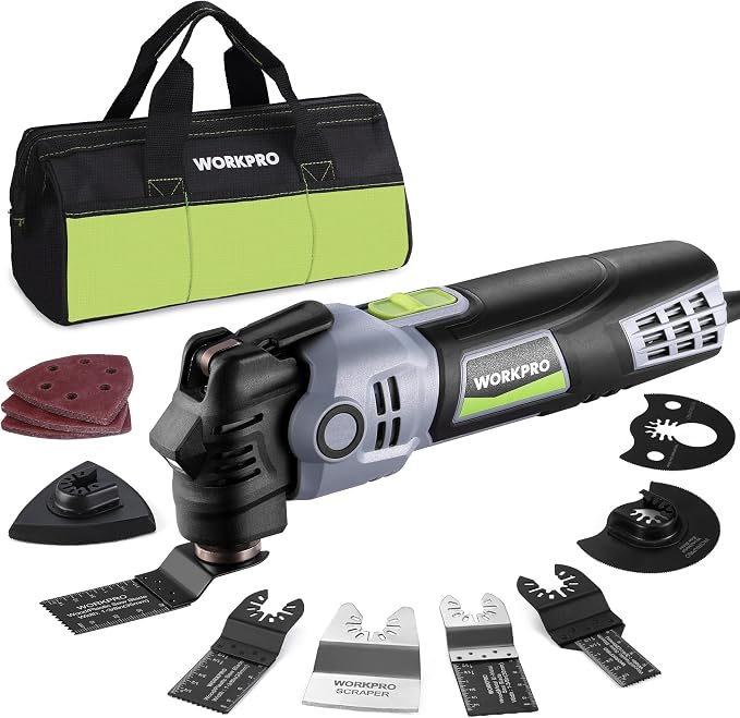 WORKPRO 400W Corded Oscillating Multi-Tool Kit | 6 speeds, 3.5° oscillation angle, LED light, quick blade change, and 23 accessories for DIY and home improvement