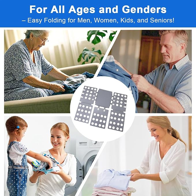 Folding Board for Clothes, Adjustable Shirt Folder Organizer, Gray, Adjustable T-Shirt Folding Board | Blue Plastic Clothing Organizer with Fold Guides | Laundry & Closet Storage Solution (Grey)