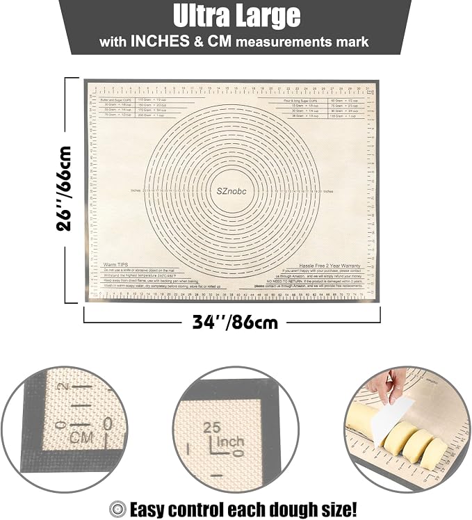 Silicone Pastry Mat 34X26 inch Baking mat Perfect for Dough, Pastry, Pie Crust, Fondant, Cookies, Bread, Pasta/Pizza,Pastry Board, Kitchen Counter Mat