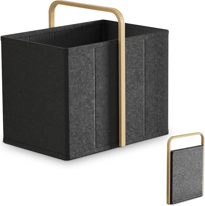 Collapsible Laundry Baskets with Handles 65L Portable Bamboo Laundry Hamper Oxford Fabric Foldable Laundry Bin Portable Cloth Baskets for Storage for Laundry Room Bedroom Living Room Black