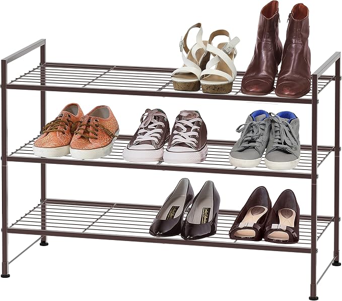 Simple Houseware 3-Tier Stackable Wired Grid Shoe Rack, Bronze | 9 Pairs of Shoes Storage Organizer for Closet, Entryway, Garage & Corridor