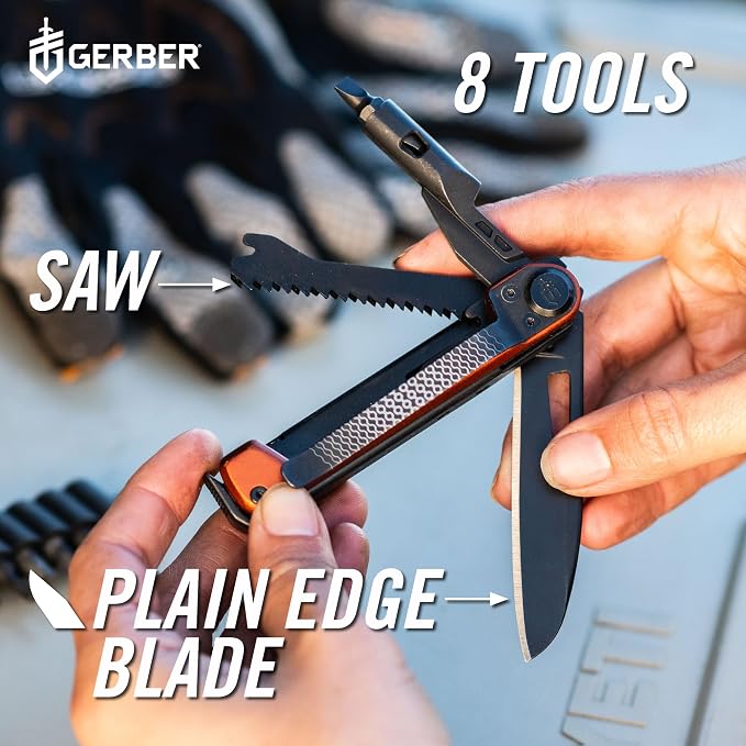 Gerber Armbar Trade EDC Pocket Knife Multitool, Bottle Opener, Burnt Orange | Compact EDC multitool, includes blade, pry bar, hammer, 2.5" plain edge blade, 8-in-1 pocket tool, lightweight