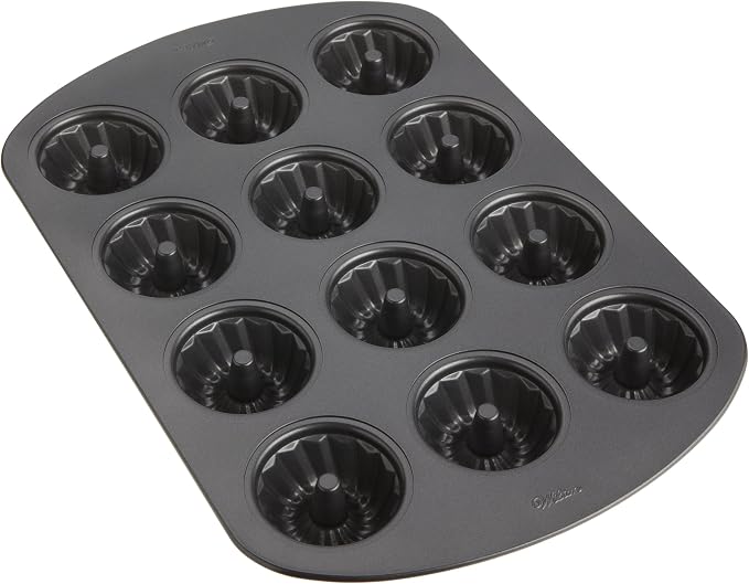 Wilton Gold Non-Stick Bakeware Mini Fluted Pan - Baking Pan for Mini Bundt Cakes, Donuts & More - Made Without PFAS & Scratch Resistant - Offers Even Heat Distribution - 16.5 x 11 Inch, 12 Cavity