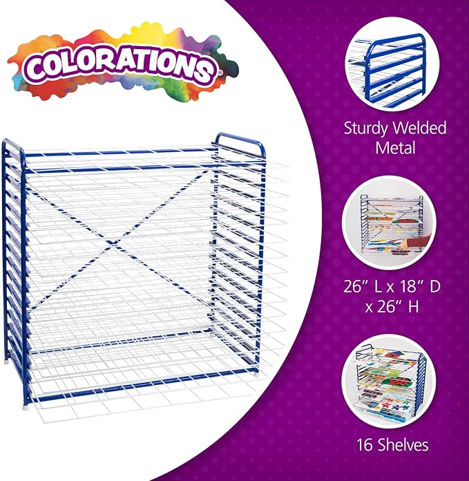 Colorations Art Drying Rack, Classroom Art Supplies, Tabletop or Wall Mount, School Art Drying Racks, Painting Stand, Studios, Homes, or Classrooms, Metal Shelves to Dry Paintings, 26" x 18" x 26" | Tabletop or Wall Mount, Metal Shelves for Paintings, ...