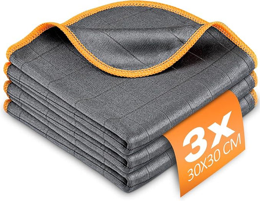 Airlab Glass Polishing Cloth Streak Free Miracle Cleaning Cloth Lint Free Microfiber Cleaning Rags for Glasses Kitchen Dish Mirrors Easy Clean, Pack of 3, 12" x 12", Grey-Orange