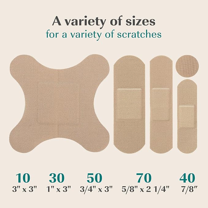 FEBU PFAS Free Bamboo Fabric Bandages, 200 Count Bulk Variety | Eco-Friendly, For Scrapes & Cuts, Flexible Fabric, Fully Compostable, Latex Free