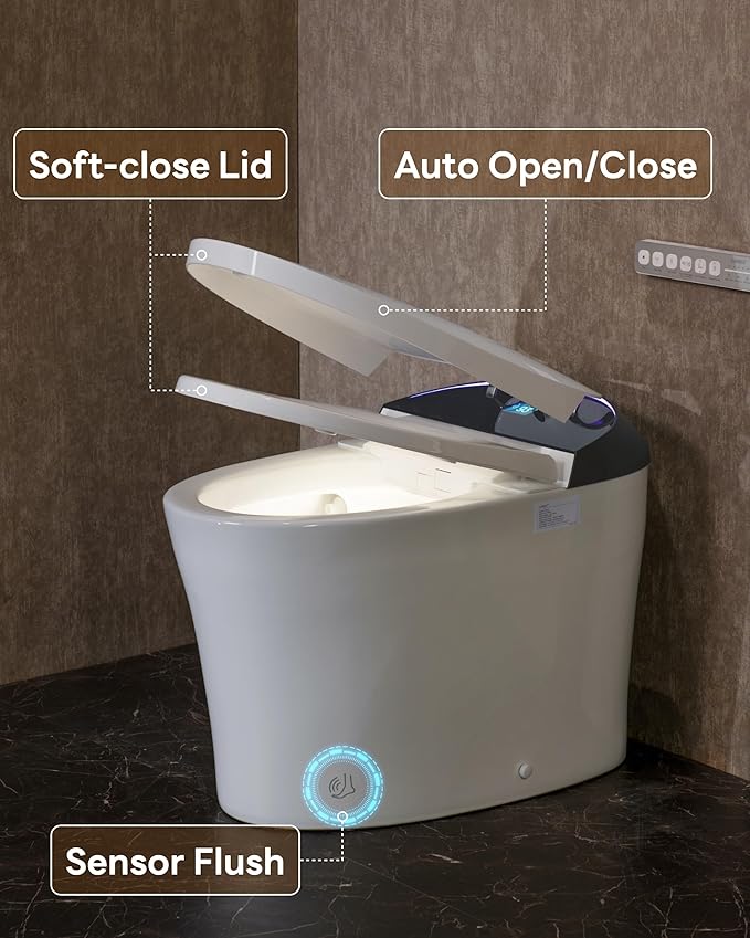 CANEST Smart Toilet with ADA Chair Height, Foam Dispenser, 1.1/1.6GPF Dual-Flush Bidet Toilet, 12" Rough-in, One Piece Toilet, Eco Mode, Auto Open/Close, Warm Water/Dryer, Self-Cleaning, Deodorization