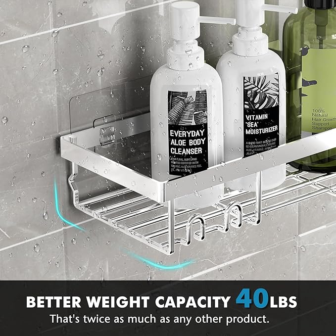 Moforoco Shower Caddy Shelf Organizer Rack, Self Adhesive Black Bathroom Shelves Basket, Home Farmhouse Wall Inside Organization and Storage Decor Rv Accessories, First Camper Apartment Essentials