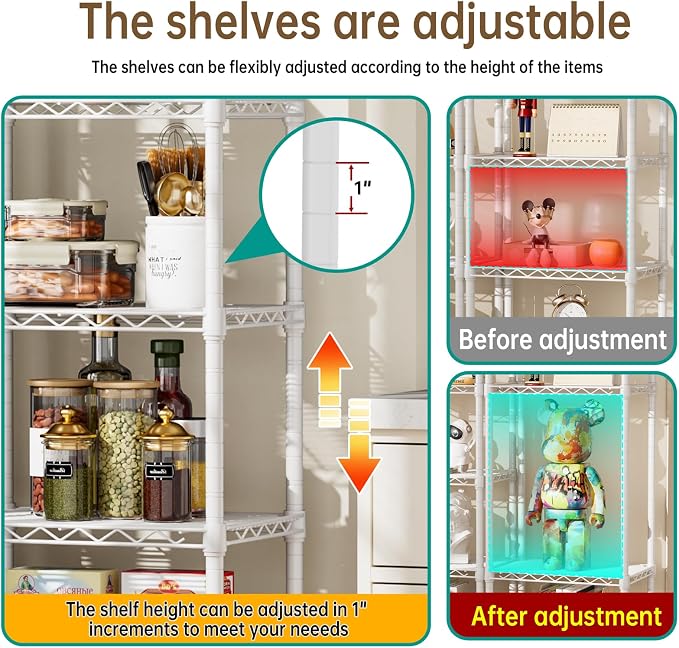 Golpart 6Tier Adjustable Storage Shelves Metal Wire Shelving Standing Shelf | Utility Heavy Duty Unit Rack Closet Organize for Home Kitchen Laundry Room Organization Pantry 10"Dx16"Wx63"H White
