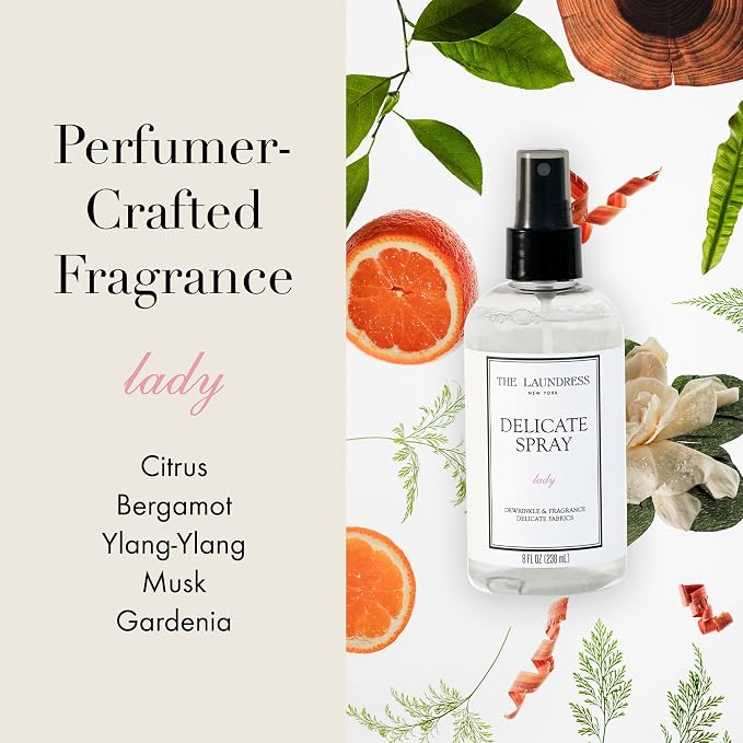 The Laundress Delicate Fabric Spray, Wrinkle Release Spray, Upholstery and Linen Spray, Silk & Lingerie Refresher, Lady Scent, Citrus, Rosewood, Musk, 8 Fl Oz