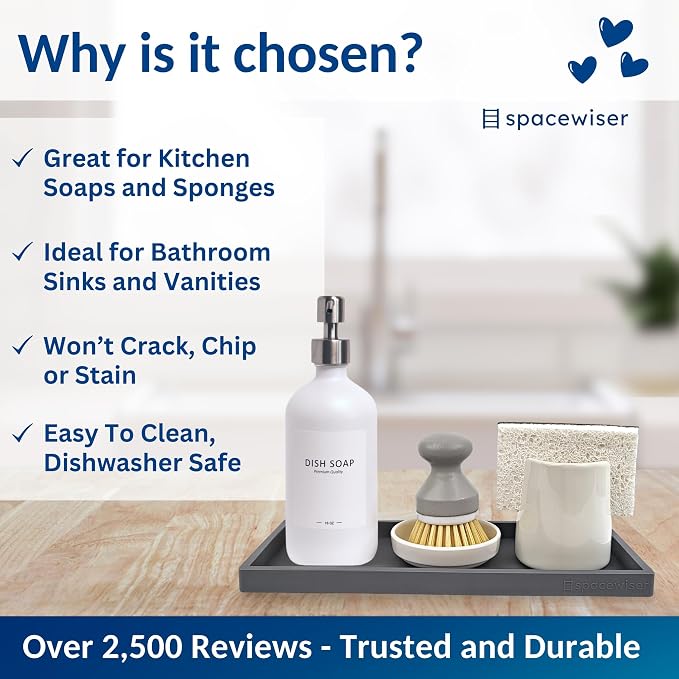 Spacewiser Countertop and Vanity Tray - 11.7" Silicone Bathroom Counter Tray, Dish Soap Trays for Kitchen Counter, Sink Organizer Caddy Accessories, Drawer Toilet Plant Shower Makeup Mat Oil Holder