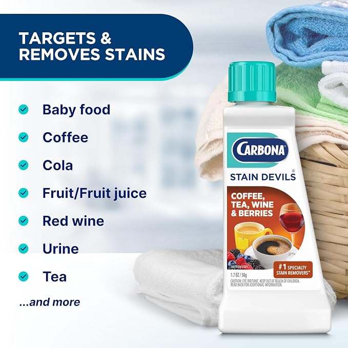 Carbona Stain Devils® #8 | Coffee, Tea, Wine & Juice | Professional Strength Laundry Stain Remover | Multi-Fabric Cleaner | Safe On Skin & Washable Fabrics | 1.7 Fl Oz, 3 Pack